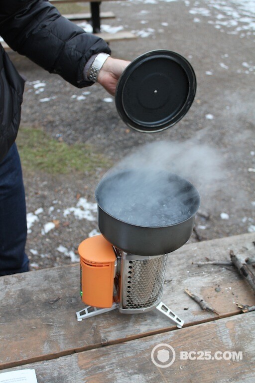 biolite camp stove produces a remarkably quick boil.