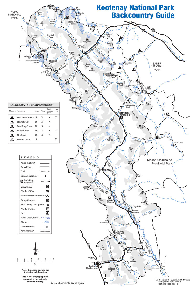 Kootenay Trail and Backcountry Campground Map from Parks Canada.