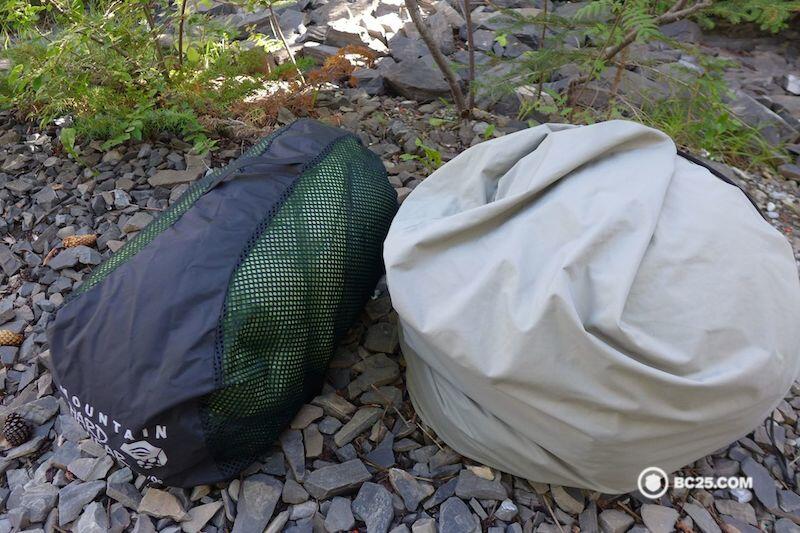 Here are two sleeping bags in their storage sacks. Most sleeping bags will come packaged in the bag they should be stored in.